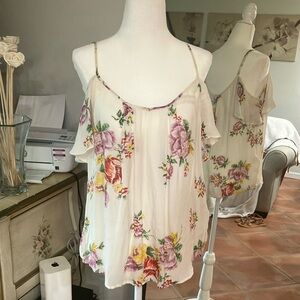 Floral Silk Cold Shoulder Blouse
